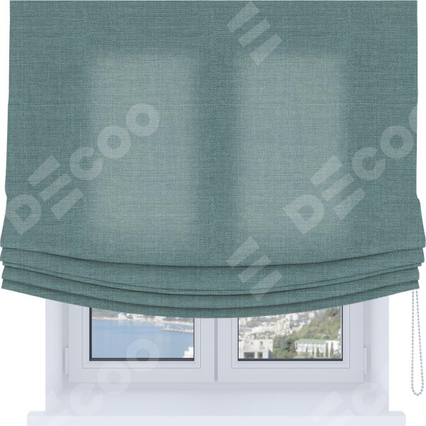 Римская штора Soft с мягкими складками, ткань лён голубой